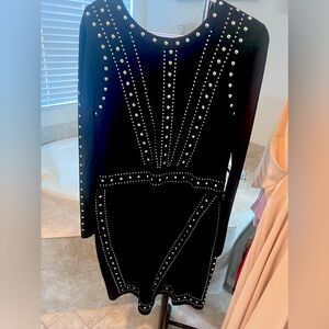 chrome beaded black body con dress long sleeves size us large